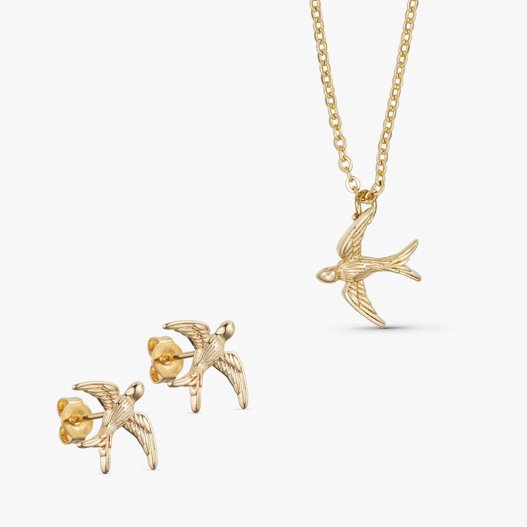 Lærke Smykkesæt - Lærke Øreringe / Lærke Halskæde - 18 karat forgyldt